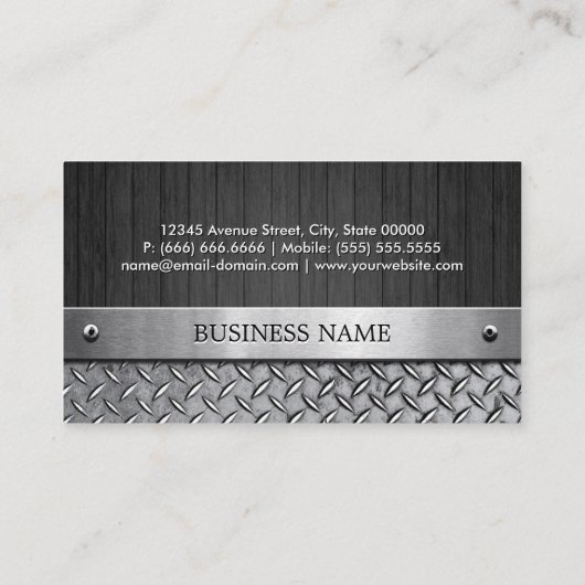 木材ユニーク板と銀金属プレート 名刺 (裏面)