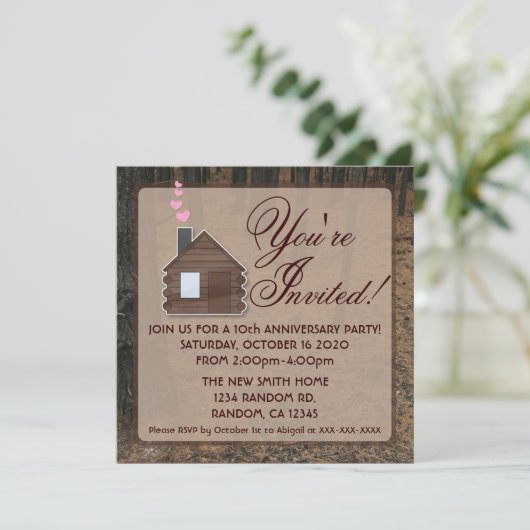 木材ログ素朴キャビン記念日パーティー招待状 招待状 (スタンド正面)