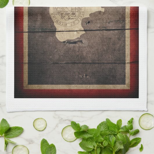 木材ワイオミング州旗 キッチンタオル (折り畳み)