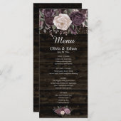 木材上の素朴埃っぽい紫バラ水色フローラ メニュー (正面/裏面)