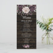 木材上の素朴埃っぽい紫バラ水色フローラ メニュー (スタンド正面)