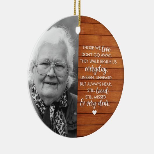 木材効果写真パーソナライズされたメモリアル セラミックオーナメント (右)