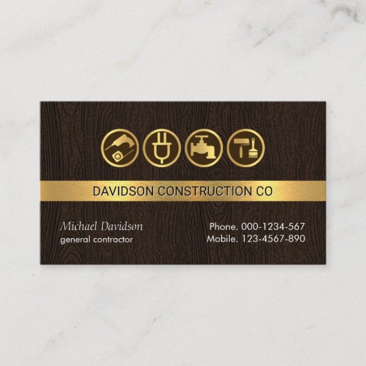 木材層に施された手付けツール 名刺 (正面)