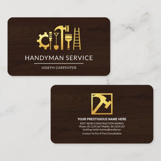 木材木材金ゴールド建物ツール 名刺 (正面/裏面)