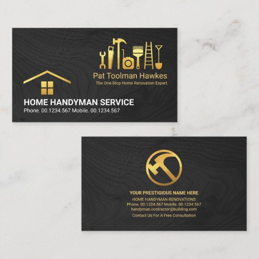 木材木材金ゴールド建築手利道具 名刺 (正面/裏面)