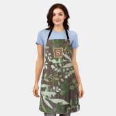 木材植素朴物緑化モノグラム エプロン (着用した状態)