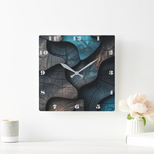 木材模造 スクエア壁時計 (ホーム)