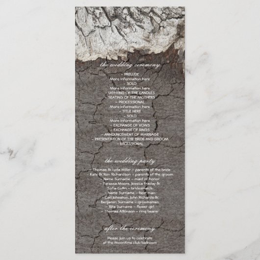 木材樺の木素朴バークカントリー結婚式プログラム プログラム (裏面)