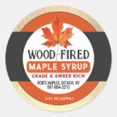 木材焼成オレンジメープルシロップのラベル ラウンドシール (正面)