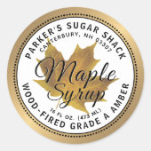 木材焼成金ゴールドメープルシロップのラベル黄葉 ラウンドシール (正面)