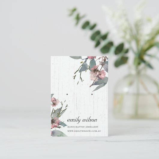 木材用ピンクフローラユーカリイヤリングスタッドディスプレイ 名刺 (スタンド正面)