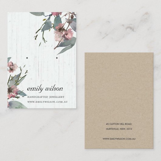 木材用ピンクフローラユーカリイヤリングスタッドディスプレイ 名刺 (正面/裏面)