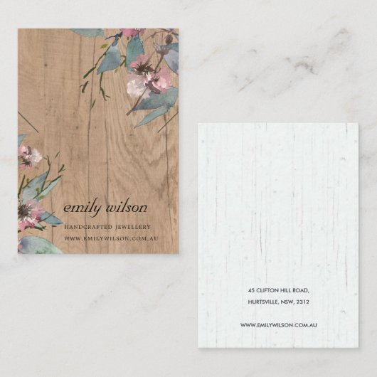 木材用ピンクフローラユーカリネックレスディスプレイ 名刺 (正面/裏面)