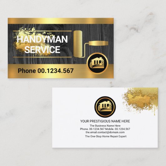 木材用ブ絵を描ラシ金ゴールド(ばちゃばちゃ)跳ねる 名刺 (正面/裏面)