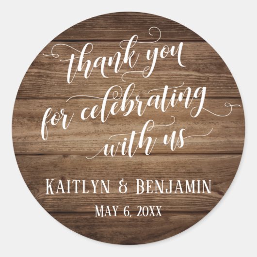 木材祝を持って素朴ありがとう ラウンドシール (正面)