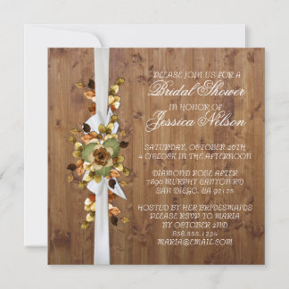 木材秋エレガントリボンシャワー招待状 招待状