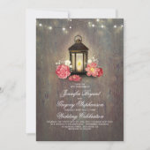 木材素朴とフローラランタンライト秋の結婚式 招待状 (正面)