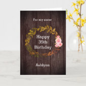 木材素朴とフローラ水彩35誕生日 カード (黄色い花)