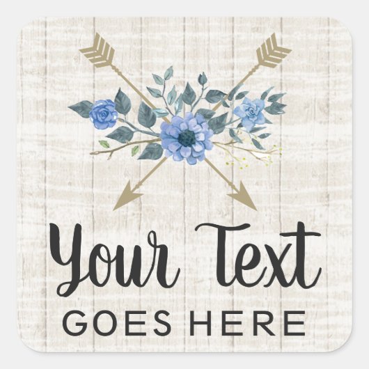 木材素朴とボヘミアの水カラーフローラ矢印 スクエアシール (正面)