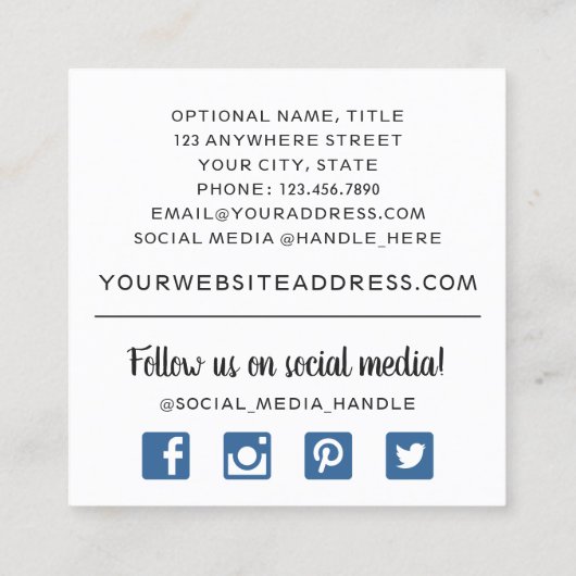 木材素朴とボヘミアの水カラーフローラ矢印 スクエア名刺 (裏面)