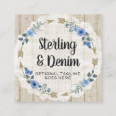 木材素朴とボヘミアの水カラーフローラ矢印 スクエア名刺 (正面)