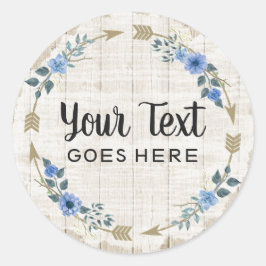 木材素朴とボヘミアの水カラーフローラ矢印 ラウンドシール