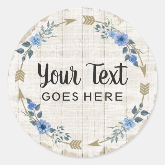 木材素朴とボヘミアの水カラーフローラ矢印 ラウンドシール (正面)