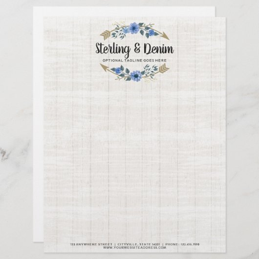 木材素朴とボヘミアの水カラーフローラ矢印 レターヘッド (正面/裏面)