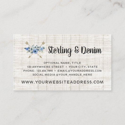 木材素朴とボヘミアの水カラーフローラ矢印 名刺 (裏面)