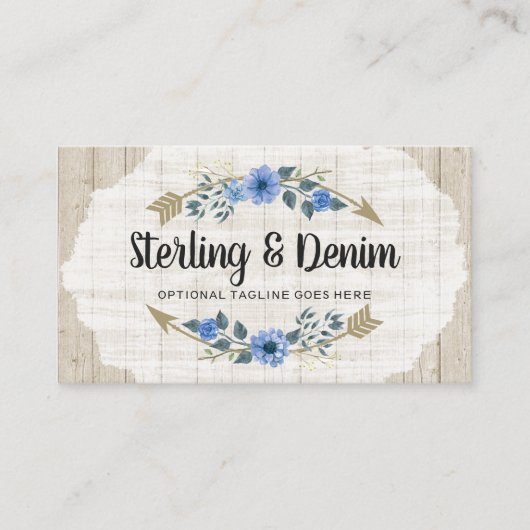 木材素朴とボヘミアの水カラーフローラ矢印 名刺 (正面)