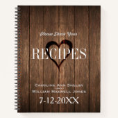 木材素朴と彫刻ハートレシピ ノートブック (正面)