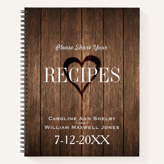 木材素朴と彫刻ハートレシピ ノートブック (正面)