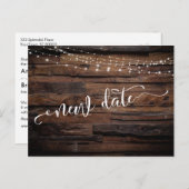 木材素朴と照明が延期され結婚た新しい日付 ポストカード (正面/裏面)