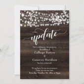 木材素朴と照明が延期さ結婚れる更新カード 招待状 (正面)