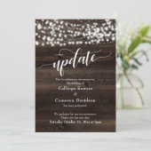 木材素朴と照明が延期さ結婚れる更新カード 招待状 (スタンド正面)