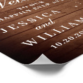 木材素朴と赤面バラのフローラ結婚の歓迎 ポスター (角)