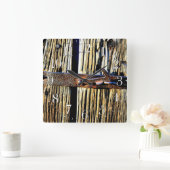 木材素朴と鉄金属のラッチコテージ時計 スクエア壁時計 (ホーム)