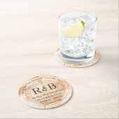 木材素朴のモノグラ結婚ム名の保存日付 ラウンドペーパーコースター (インサイチュ)