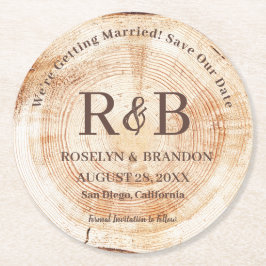 木材素朴のモノグラ結婚ム名の保存日付 ラウンドペーパーコースター