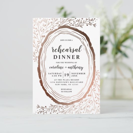 木材素朴スライス銅箔リハーサルディナー 招待状 (スタンド正面)