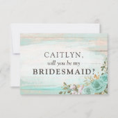 木材素朴ターコイズフローラブライダルパーティ案 招待状 (正面)