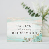 木材素朴ターコイズフローラブライダルパーティ案 招待状 (スタンド正面)