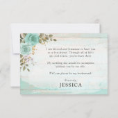 木材素朴ターコイズフローラブライダルパーティ案 招待状 (裏面)