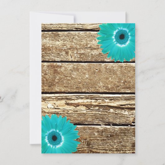 木材素朴ティール（緑がかった色）ガーベラデイジー結婚式招待状 招待状 (裏面)