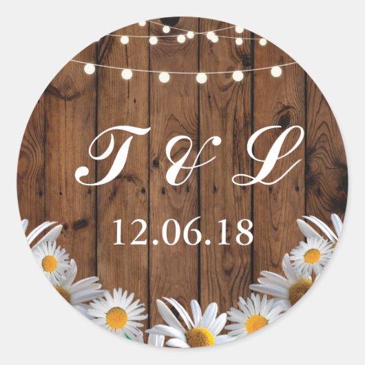 木材素朴デイジーライトフラワーステッカーラベル ラウンドシール (正面)