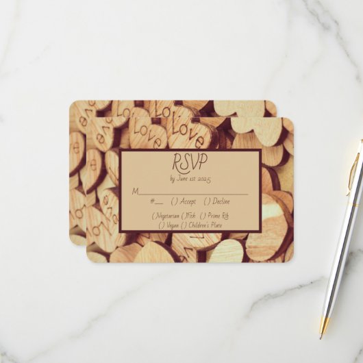 木材素朴ハート 出欠カード (正面/裏面インサイチュ)