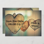 木材素朴ハート – 日付5x7カードを保存 セーブザデート (正面/裏面)