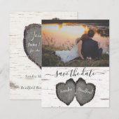 木材素朴ハート《植物》アスペン写真Save the Date card サンキューカード (正面/裏面)