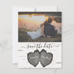 木材素朴ハート《植物》アスペン写真Save the Date card サンキューカード