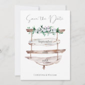 木材素朴ビーチサインウォーター色フローラ セーブザデート (正面)